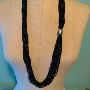 Silpada long black beaded necklace featuring a large sterling silver bead